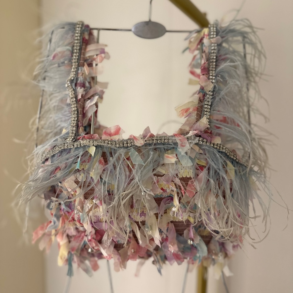 Feathers and rhinestones skirt and top set